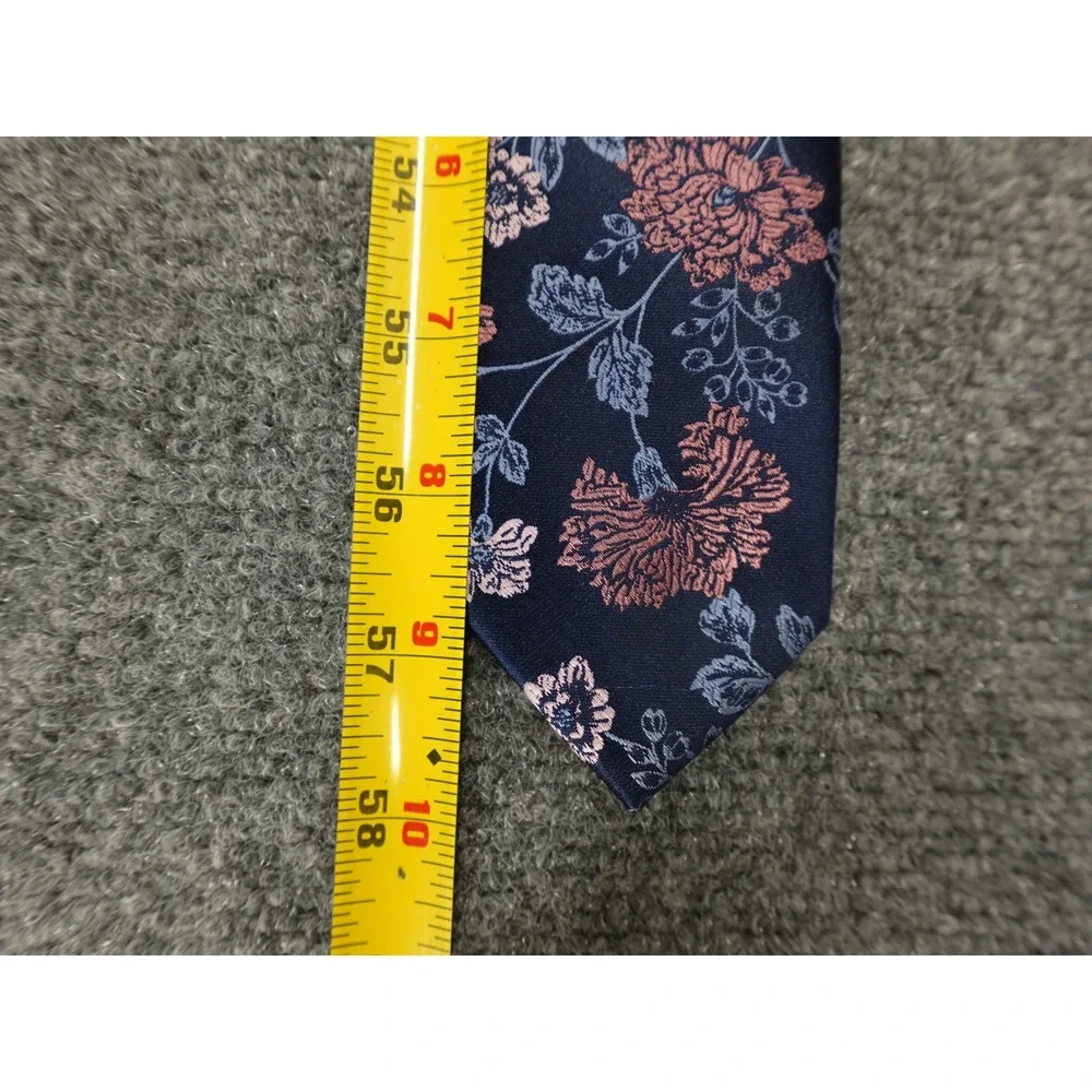 Bar III Necktie Mens OS Navy Blue Rose Floral Silk Blend‎ Slim 2.75